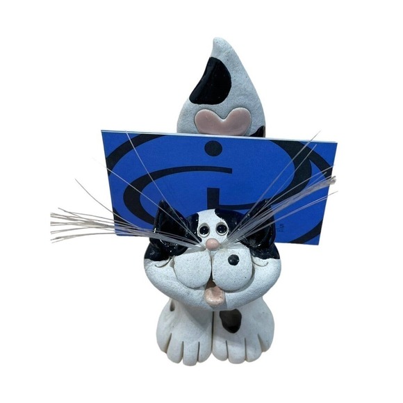 Pence Pets Cat Business Card Holder Handmade Clay 5" High Vintage 1997 Signed - Picture 1 of 7